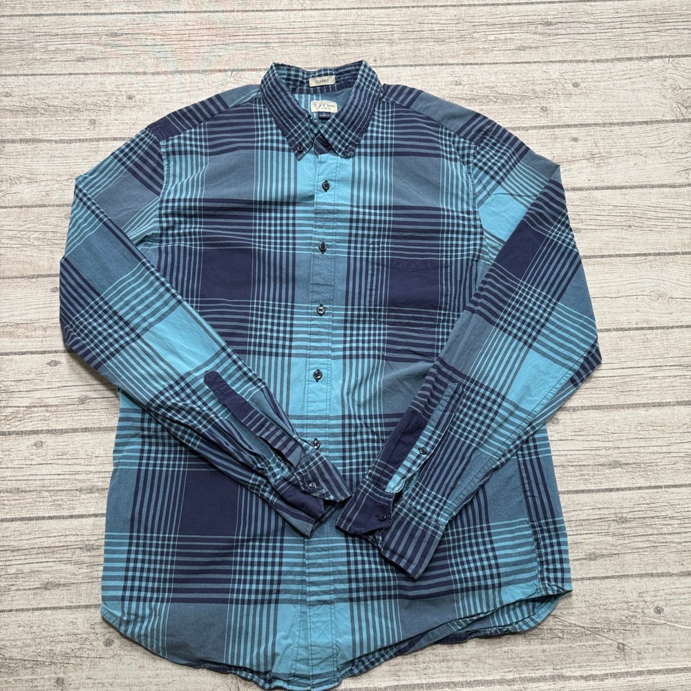 J. Crew Shirt Men's Large Blue Plaid Classic Fit Button Down Long Sleeve Cotton